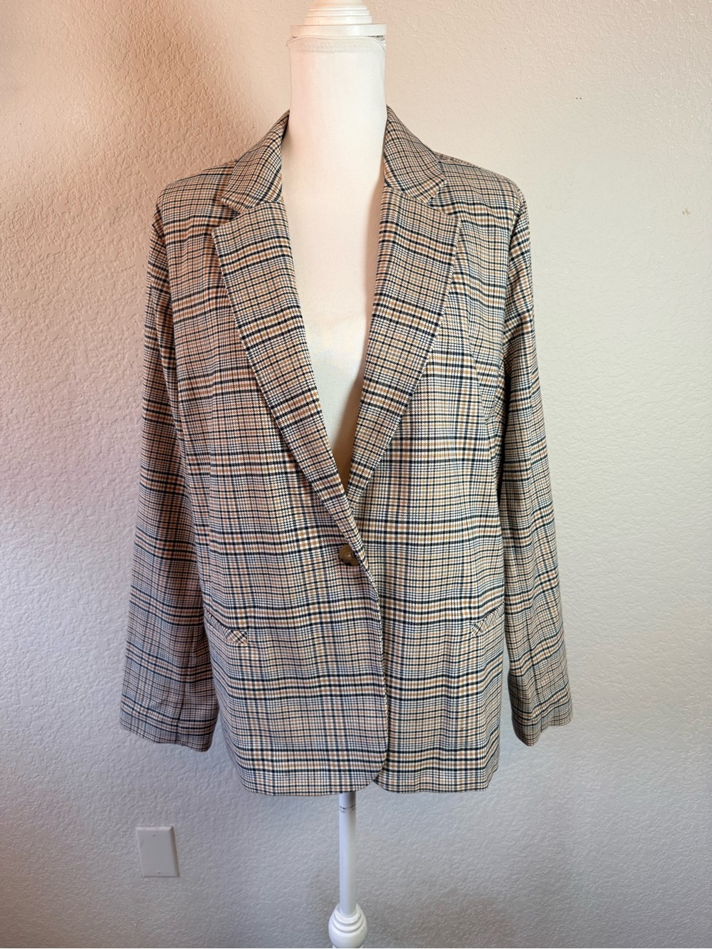 J. Jill Mendocino Plaid Blazer Jacket One Button Closure Brown Large L